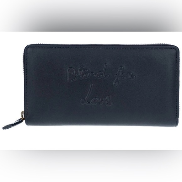 NEW GUCCI BLK LEATHER BLIND FOR LOVE ZIP AROUND LONG CLUTCH WALLET W/BOX UNISEX - Picture 2 of 6